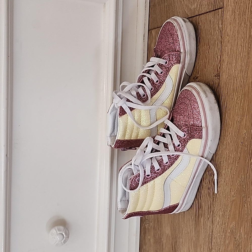 Vans high top glittery purple and gold sneakers